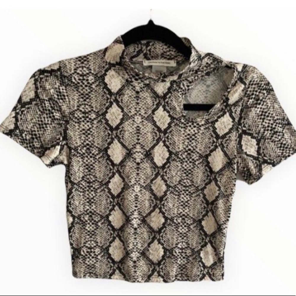 Caution To The Wind Snake Skin Mock Neck Cut-Out Collar Crop Top